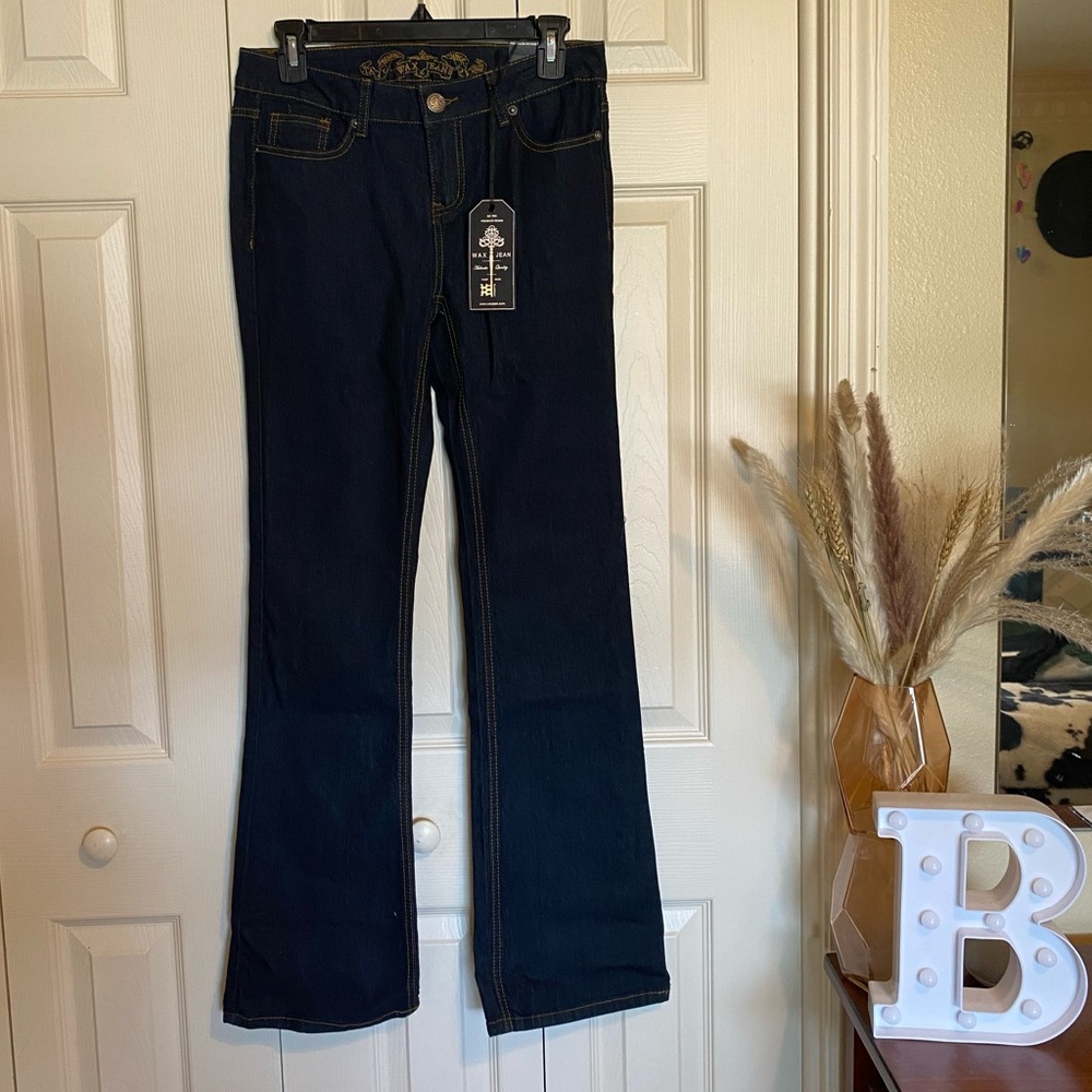 Dark Blue Flare Wax Jeans